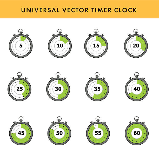 Set of simple timers. Set of simple timers. Vector stroke symbols. five minutes timer stock illustrations