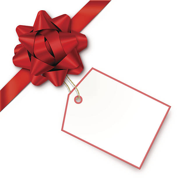 rot-geschenk-schleife mit anhänger - weihnachtsgeschenke stock-grafiken, -clipart, -cartoons und -symbole