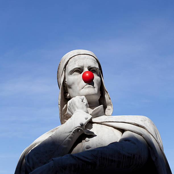 Dante Alighieri statue with a clown nose