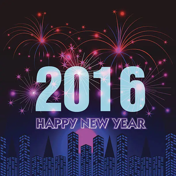 Vector illustration of Happy New Year 2016 with fireworks background