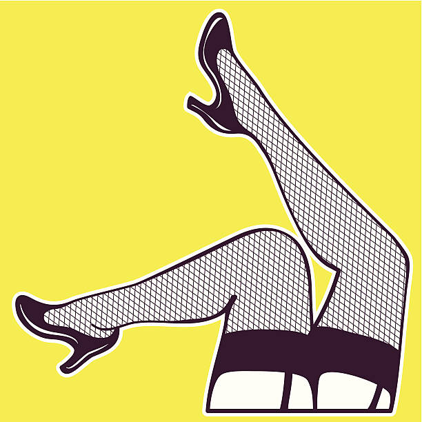 ilustrações, clipart, desenhos animados e ícones de pernas de mulher com meia arrastão erótico sexy lingerie ilustração vetorial - human leg high heels sensuality women