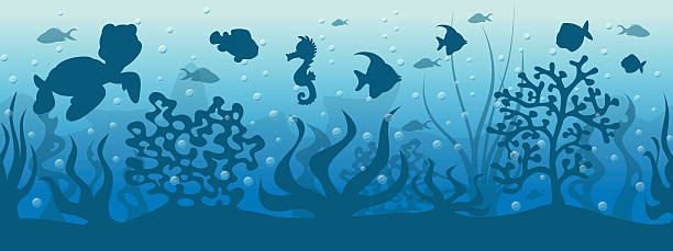 illustrations, cliparts, dessins animés et icônes de sans couture fond avec sous-marin poisson - turtle