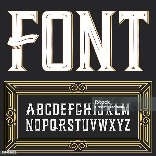 Vector Label Font With Ornament Stock Illustration - Download Image Now - Whiskey, Typescript, Label