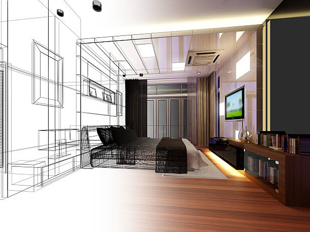 istock abstract sketch design of interior bedroom 519957086