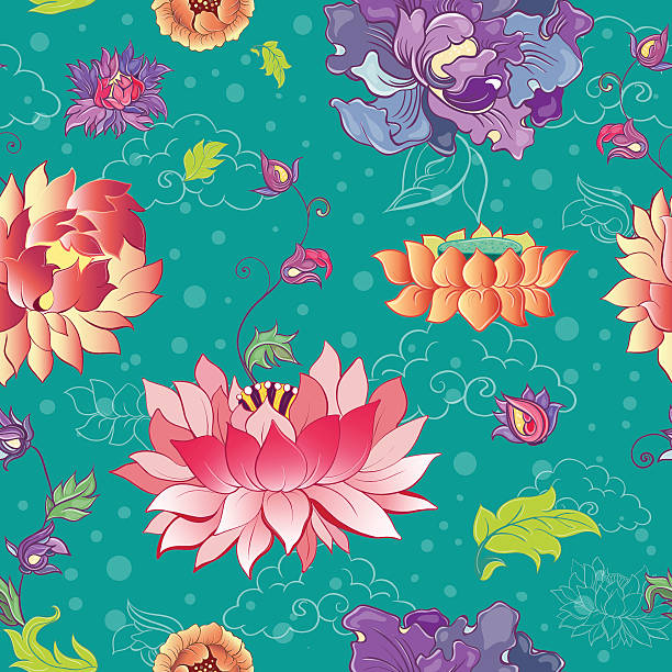 ilustraciones, imágenes clip art, dibujos animados e iconos de stock de patrón de flores, asiático oriental - chrysanthemum single flower flower textile