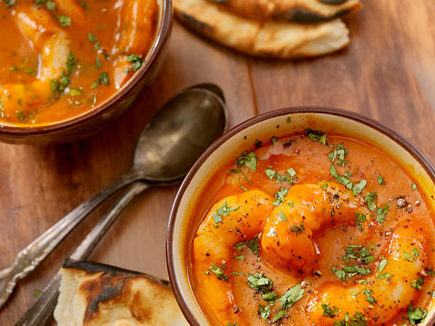 Spicy Red Curry Soup with Shrimp and Naan Bread -Photographed on Hasselblad H1-22mb Camera