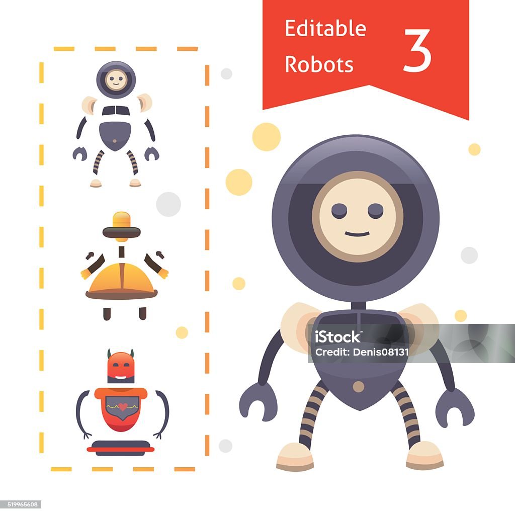 Editable Robots Set Vector Illustration Flat Robot向量圖形及更多卡通圖片 - iStock