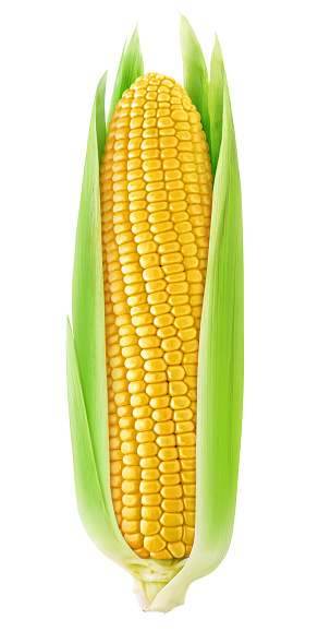 Una maíz con deja aislado sobre blanco con máscara de recorte photo