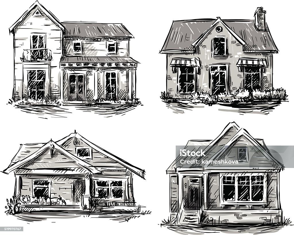Set of private houses, hand drawn, vector illustration House stock vector