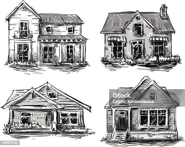 Set Of Private Houses Hand Drawn Vector Illustration Stock Illustration - Download Image Now