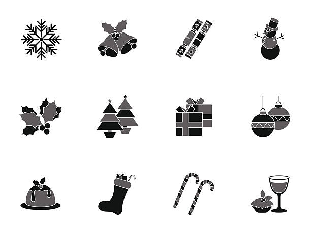 illustrazioni stock, clip art, cartoni animati e icone di tendenza di collezione di icone di natale - wrapping paper christmas gift snowman