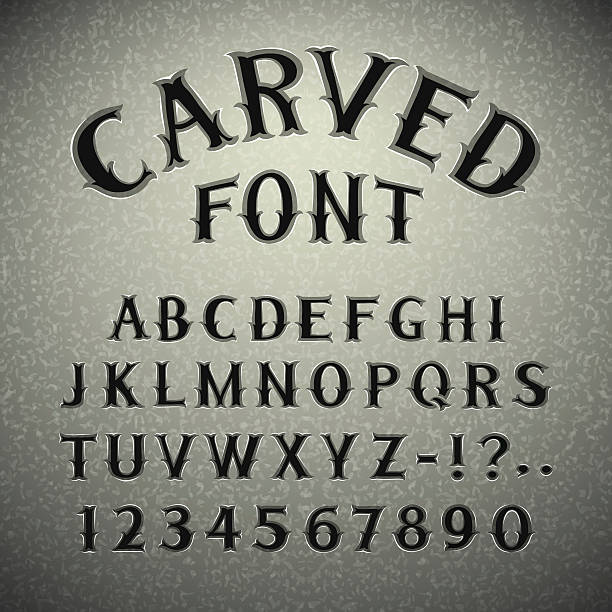 illustrazioni stock, clip art, cartoni animati e icone di tendenza di scolpita nella pietra font - carved letters