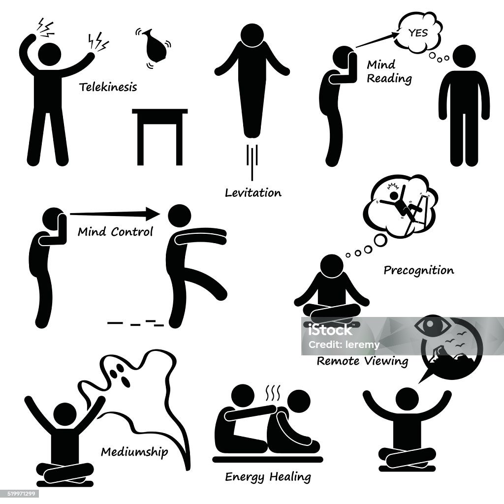 Psychic Power Sixth Sense Stick Figure Pictogram Icon A set of human pictogram representing the psychic abilities or six sense power of a man. Number 6 stock vector