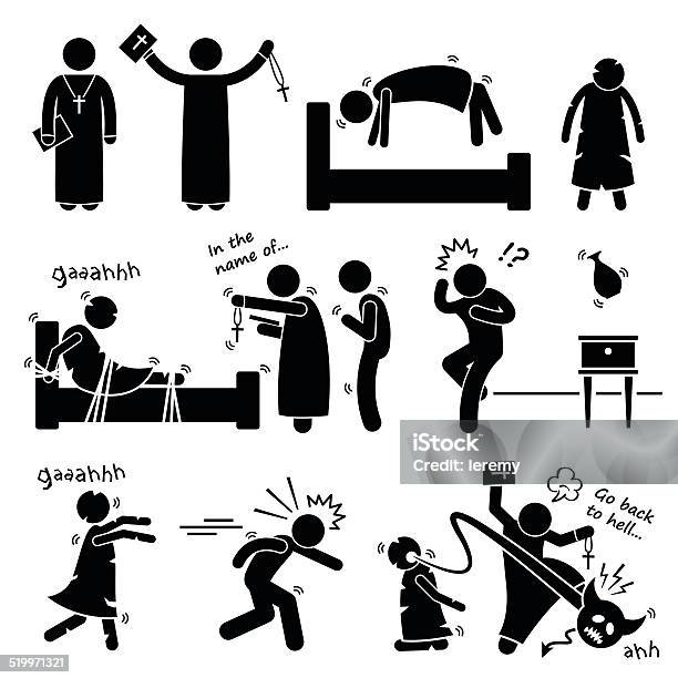 Exorcist Exorcism Evil Demon Spirit Ritual Stick Figure Pictogram Icon Stock Illustration - Download Image Now