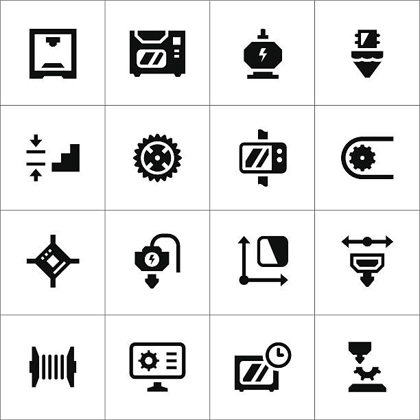 illustrations, cliparts, dessins animés et icônes de ensemble d'icônes de 3d et d'impression - procédé dimpression