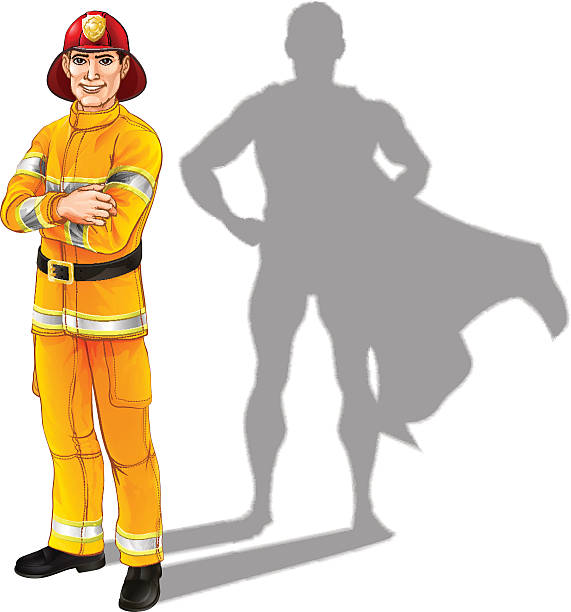 ilustrações de stock, clip art, desenhos animados e ícones de fireman herói - crossing human arm silhouette men