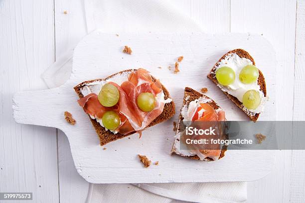 Bread Cheese And Ham And Grapes Stock Photo - Download Image Now - Bread, Cheese, Color Image