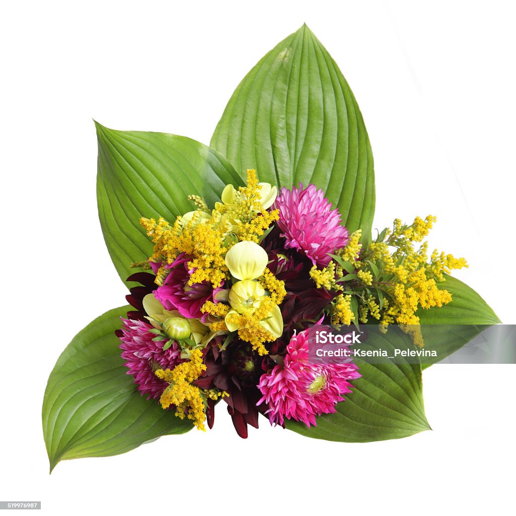 Bright autumn bouquet of dahlias isolated Bright autumn bouquet of dahlias isolated on a white background Arrangement Stock Photo