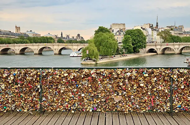 Love lockers on Pont des Arts, Paris, France. (names not readable)
