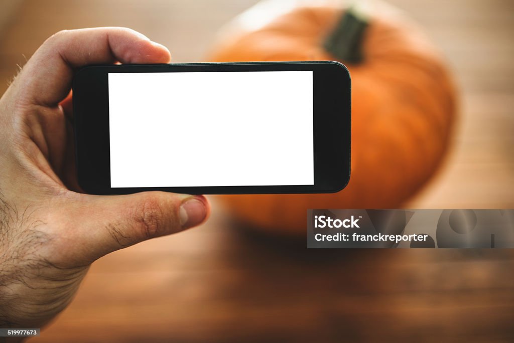 photographing the halloween pumpkin with the smartphone Autumn Stock Photo