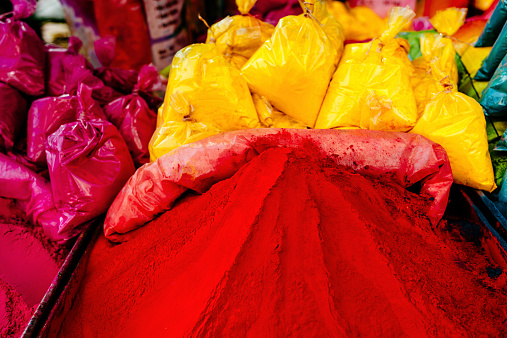 Religious colorful powder for sale in Jaipur, Rajasthan, India