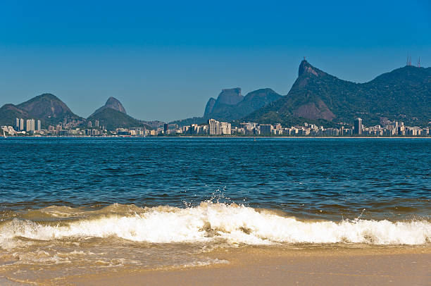 Scenic View of Rio de Janeiro Mountains from the Icarai Beach in Niteroi, Brazil.
