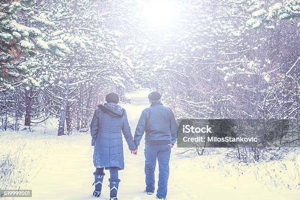 Älteres Paar Walking Im Schnee Stockfoto und mehr Bilder von Winter - Winter, Gehen, Schnee