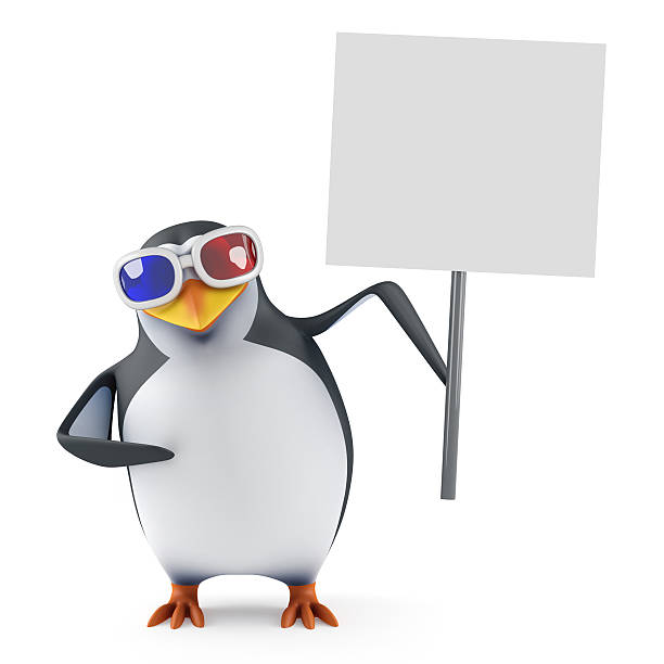 istock 3d Penguin in 3d glasses holding up a placard 520000531