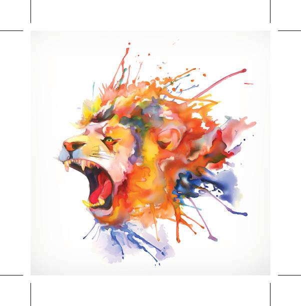 Roaring lion vector illustration Watercolor painting. Roaring lion, vector illustration, isolated on a white background roaring stock illustrations