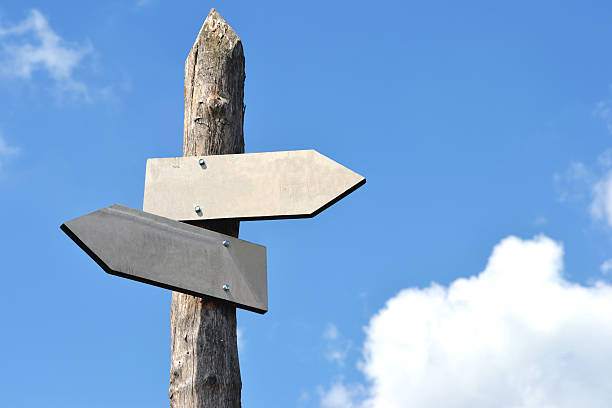 istock Wooden signpost with 2 arrows 520004690