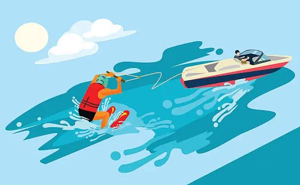 Vector illustration of Water skiing. Vector flat cartoon illustration