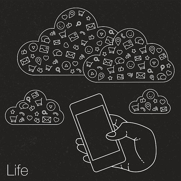 ilustraciones, imágenes clip art, dibujos animados e iconos de stock de la demostración para aplicaciones móviles de presentación - cloud computing human hand cloud cloudscape