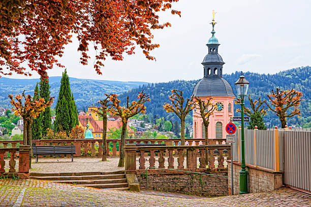 Panoramic view on Baden-Baden church and the city Panoramic view on Baden-Baden church and the city. Baden-Baden is a spa town. It is situated in Baden-Wurttemberg in Germany. Its church is called Stiftskirche. baden baden stock pictures, royalty-free photos & images