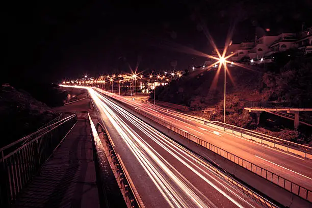 light trails on a freeway at nigth , Spain.