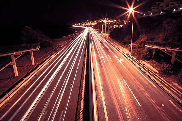 light trails on a freeway at nigth , Spain.