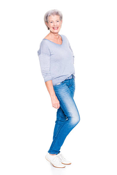 istock Senior woman in blue jeans 520014202