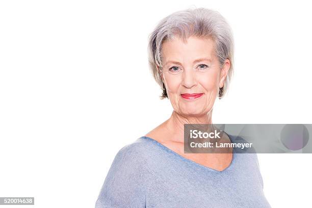 Just Smiling Stock Photo - Download Image Now - Senior Women, White Background, Human Face