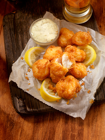 Beer Battered Fish Bites with Tarter Sauce and a Beer  - Photographed on Hasselblad H3D2-39mb Camera