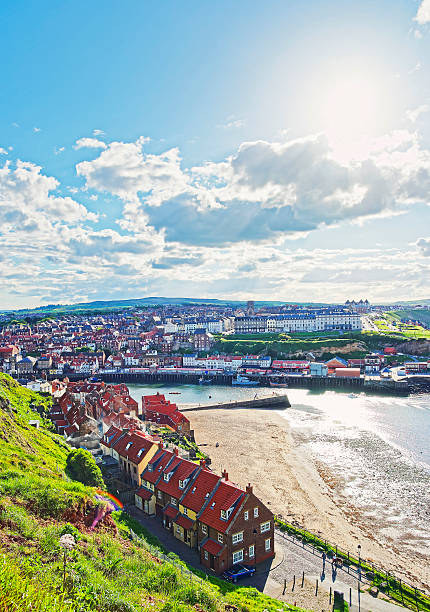 wybrzeżu morza północnego w whitby w północ yorkshire, anglia - york harbor zdjęcia i obrazy z banku zdjęć