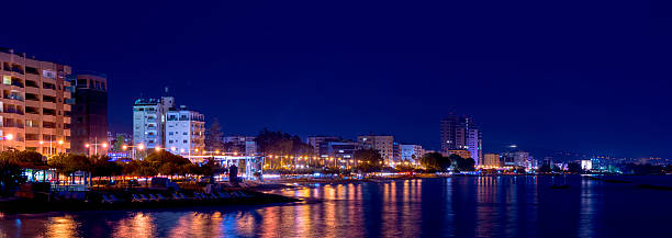 Limassol coastline at night. Panorama of Limassol coastline at night. limassol stock pictures, royalty-free photos & images