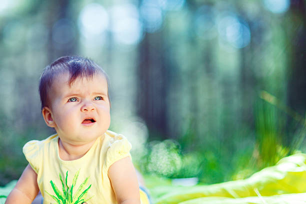 bambino carino nella foresta - new life one baby girl only beginnings babies only foto e immagini stock