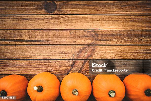 Halloween Pumpkin On Rustic Wood Stock Photo - Download Image Now - Autumn, Close-up, Copy Space