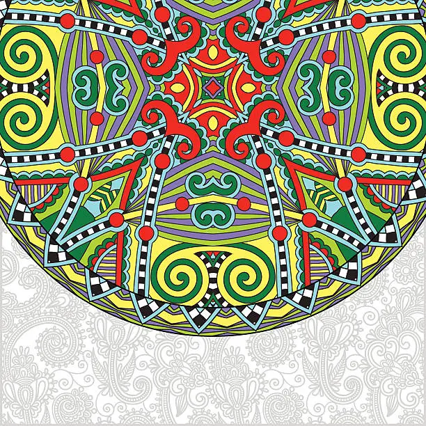 Vector illustration of ornamental floral template with circle ethnic dish element, mand