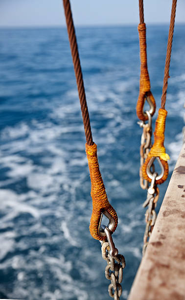 istock Rigging rope and chains on Turkish galleon at sea 520024589