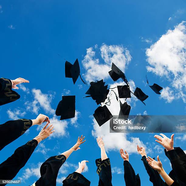 Hat Toss Stock Photo - Download Image Now - Mortarboard, Throwing, Graduation