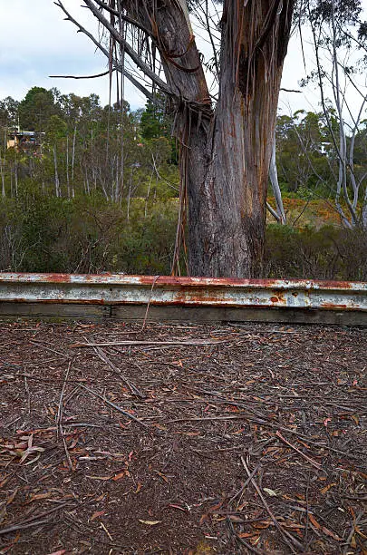 Rusty railing at an abandoned raceway in Katoomba, Blue Mountains, Australia