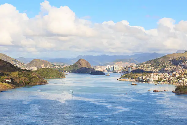 Panoramic view of Vitoria, Vila Velha, bay, port, mountains, Espirito Santo, Brazil