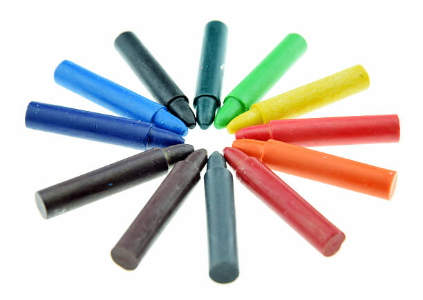 istock colored wax pencil or crayons on a white background. 520024979
