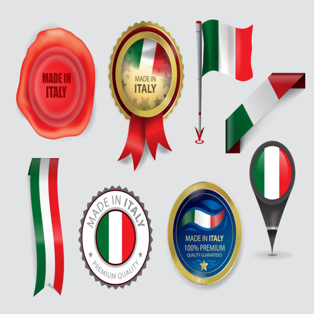 illustrazioni stock, clip art, cartoni animati e icone di tendenza di realizzata in italia, la bandiera italiana guarnizione (arte vettoriale) - made in italy