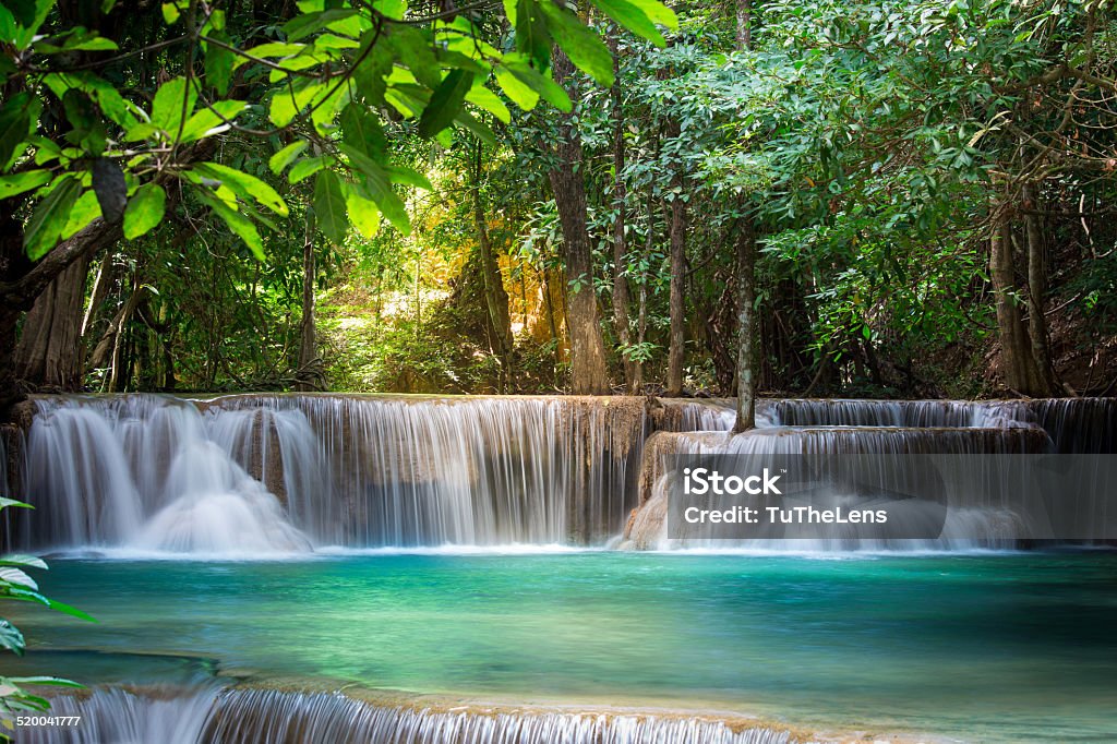 Thailand waterfall in Kanchanaburi (Huay Mae Kamin) Abstract Stock Photo